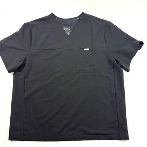 Figs Mens Howard V Neck Scrub Top Black Medical Uniform